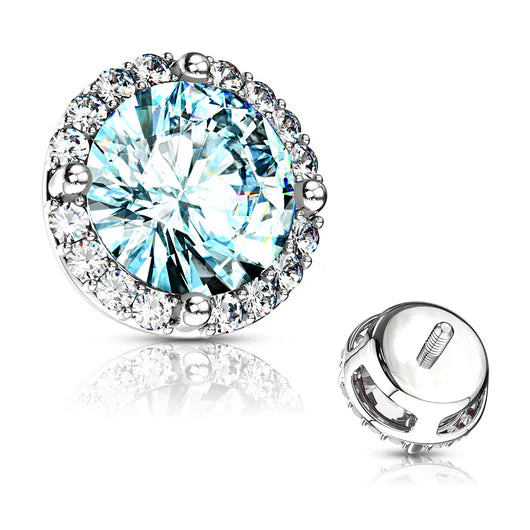 Surgical Steel Dermal Top 14 Gauge Internal Threaded Round CZ Gem - Kruelty - Photo 8