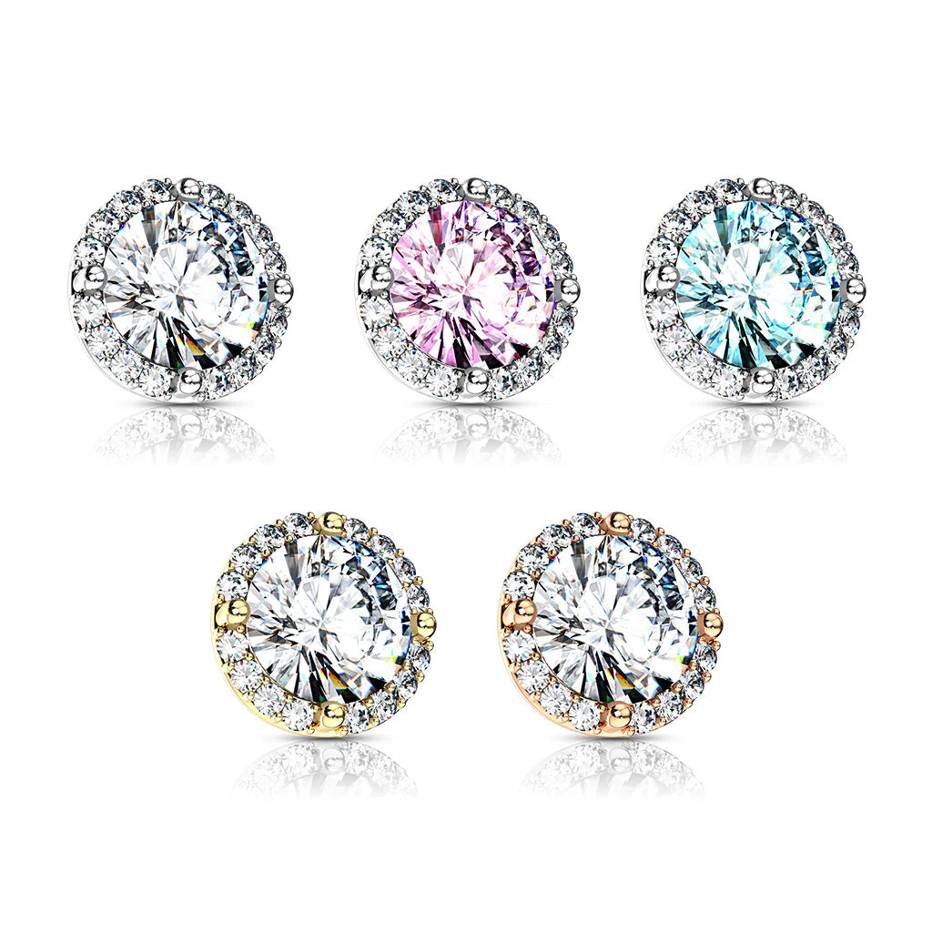 Surgical Steel Dermal Top 14 Gauge Internal Threaded Round CZ Gem - Kruelty