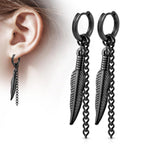 Surgical Steel Hoop Earring 18 Gauge Dangle Feather Chain - Pair - Kruelty - Photo 4