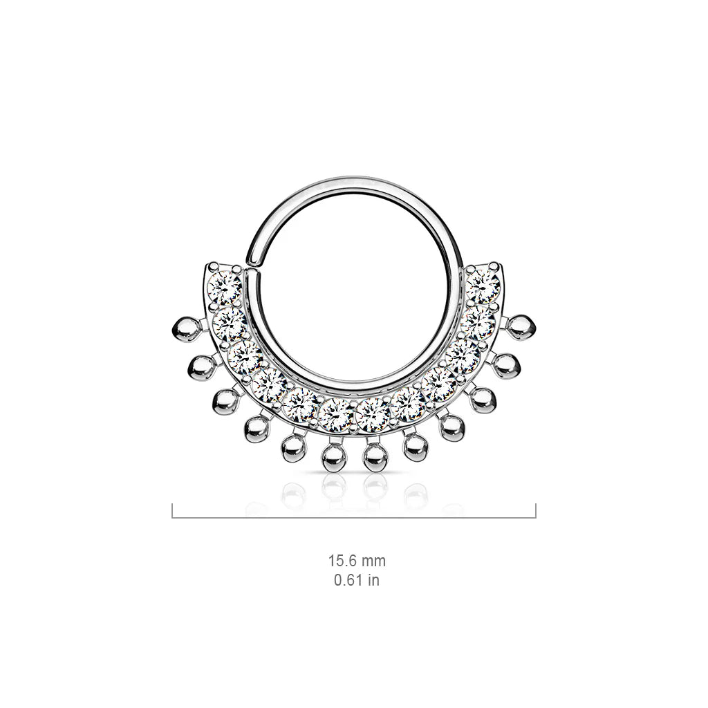 Surgical Steel Bendable Hoop Septum Ring 16 Gauge with Fan CZ Gems - Kruelty - Photo 4