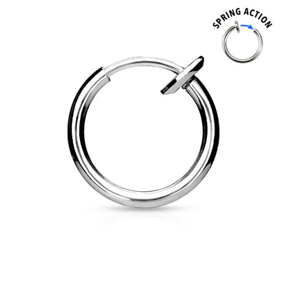 Retractable Clip On Fake Non Piercing Hoop Ring & Spring Hinge - Pair
