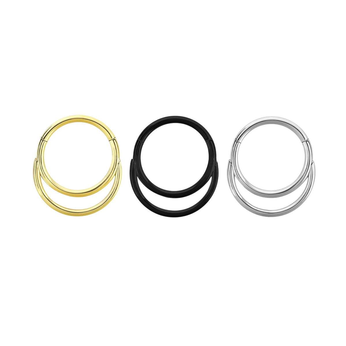 Titanium Hinged Segment Septum Clicker Hoop Ring 16 Gauge Double Line - Kruelty