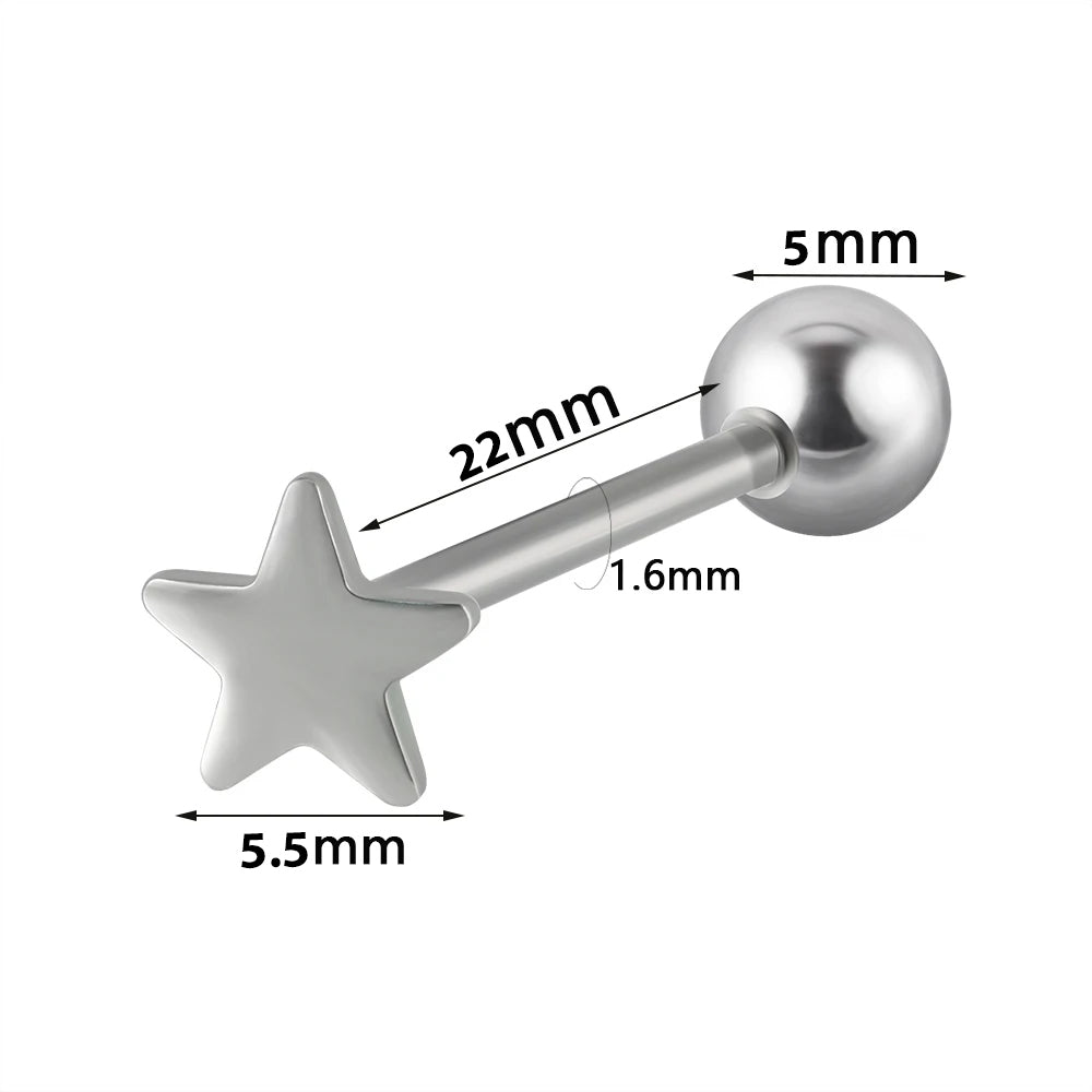 Surgical Steel Tongue Ring Straight Barbell 14 Gauge Star Top - Kruelty - Photo 3