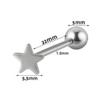 Surgical Steel Tongue Ring Straight Barbell 14 Gauge Star Top - Kruelty - Photo 3