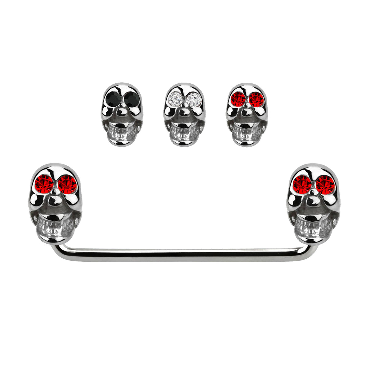 Surgical Steel 14 Gauge Staple Surface Barbell with Jeweled Skull