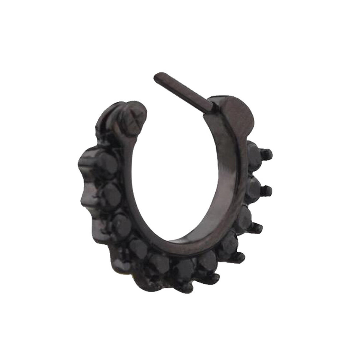 Surgical Steel Black Hinged Segment Septum Ring 16 Gauge with CZ Gems - Kruelty - Photo 4