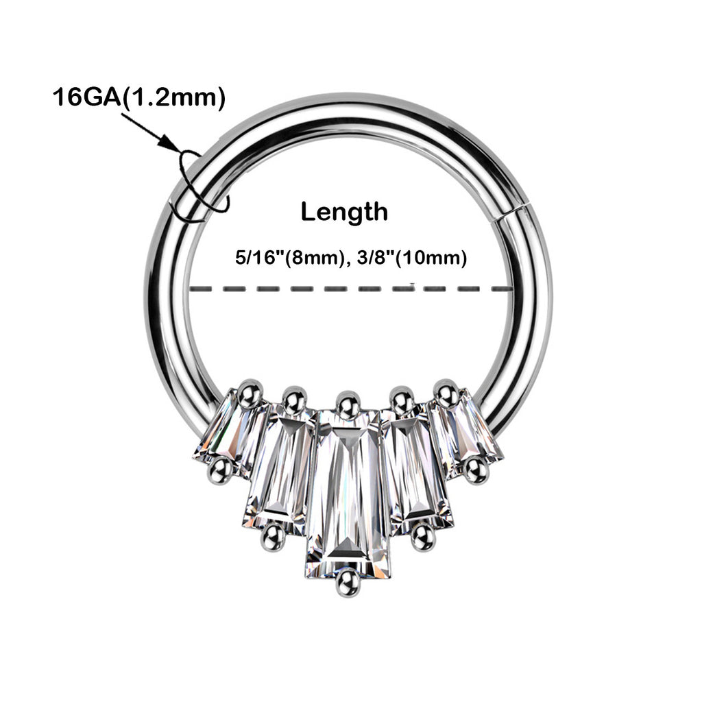 Surgical Steel Hinged Segment Ring 16 Gauge 5 Baguette CZ Fan - Kruelty - Photo 6
