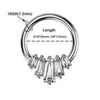 Surgical Steel Hinged Segment Ring 16 Gauge 5 Baguette CZ Fan - Kruelty - Photo 6