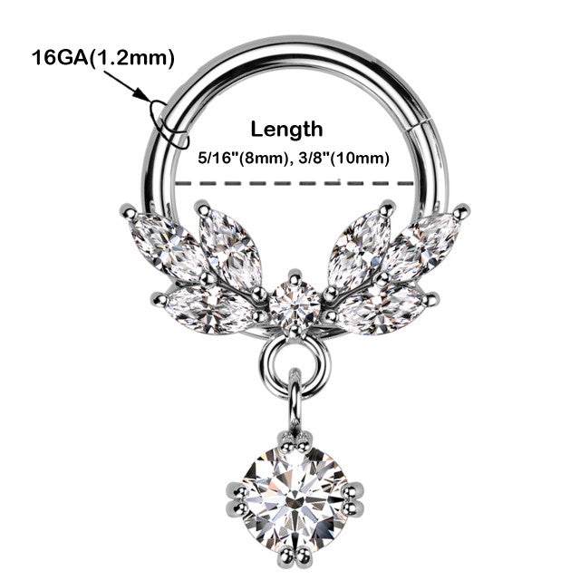 Surgical Steel Hinged Segment Ring 16 Gauge CZ Gem Vine - Kruelty - Photo 7