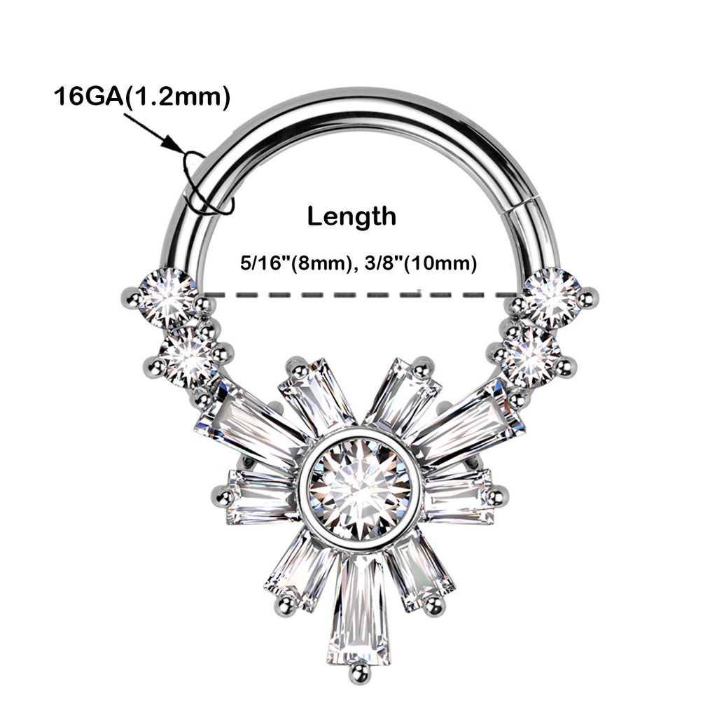 Surgical Steel Hinged Segment Ring 16 Gauge Baguette CZ Flower - Kruelty - Photo 6