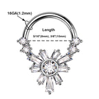 Surgical Steel Hinged Segment Ring 16 Gauge Baguette CZ Flower - Kruelty - Photo 6