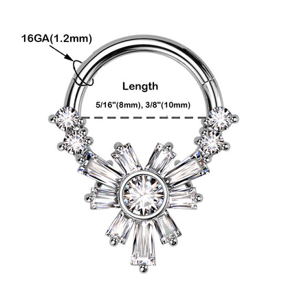 Surgical Steel Hinged Segment Ring 16 Gauge With Baguette CZ Flower