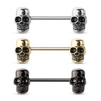 Surgical Steel Straight Barbell Nipple Ring 14 Gauge Skull - Pair - Kruelty