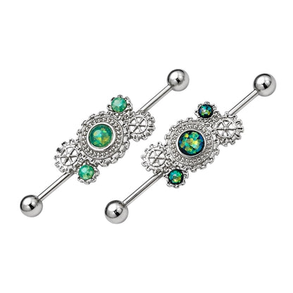 Surgical Steel 14 Gauge Industrial Barbell with Steampunk Opal