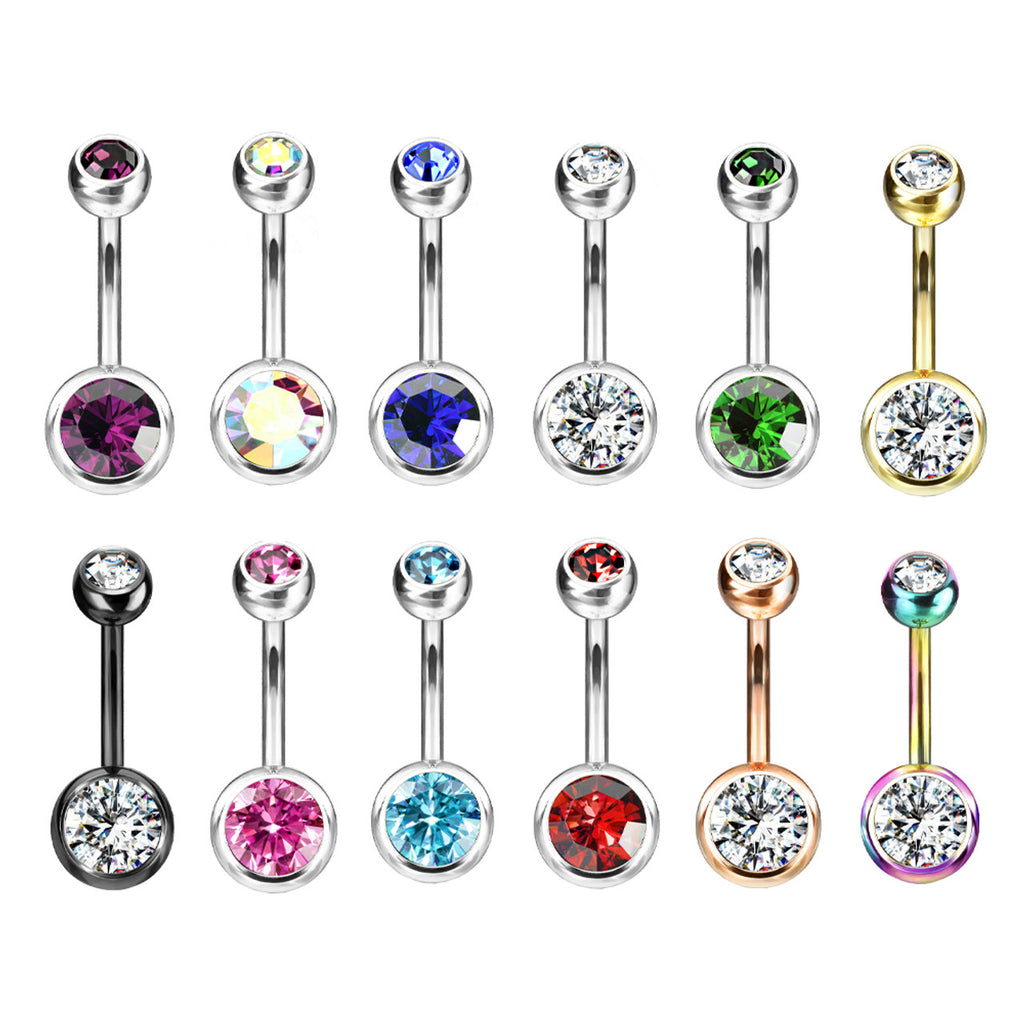 Titanium Belly Ring 14 Gauge 7/16" (11 mm) & Color CZ Gems - Kruelty