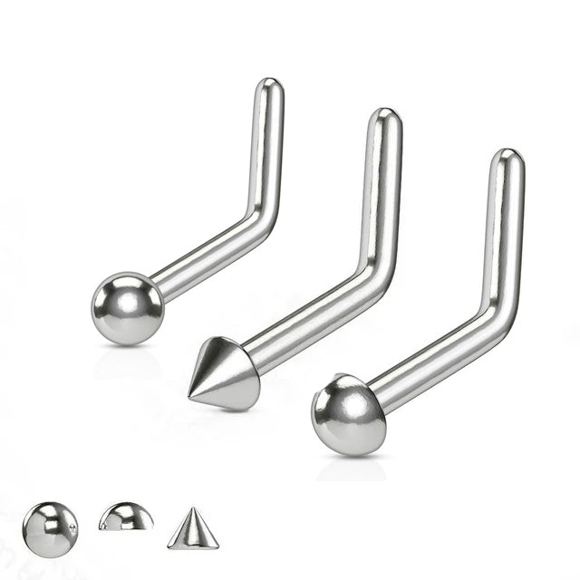 Titanium Nose Ring Stud 20 & 18 Gauge 1/4" L Bend Ball Dome Spike - Kruelty