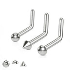 Titanium Nose Ring Stud 20 & 18 Gauge 1/4" L Bend Ball Dome Spike - Kruelty