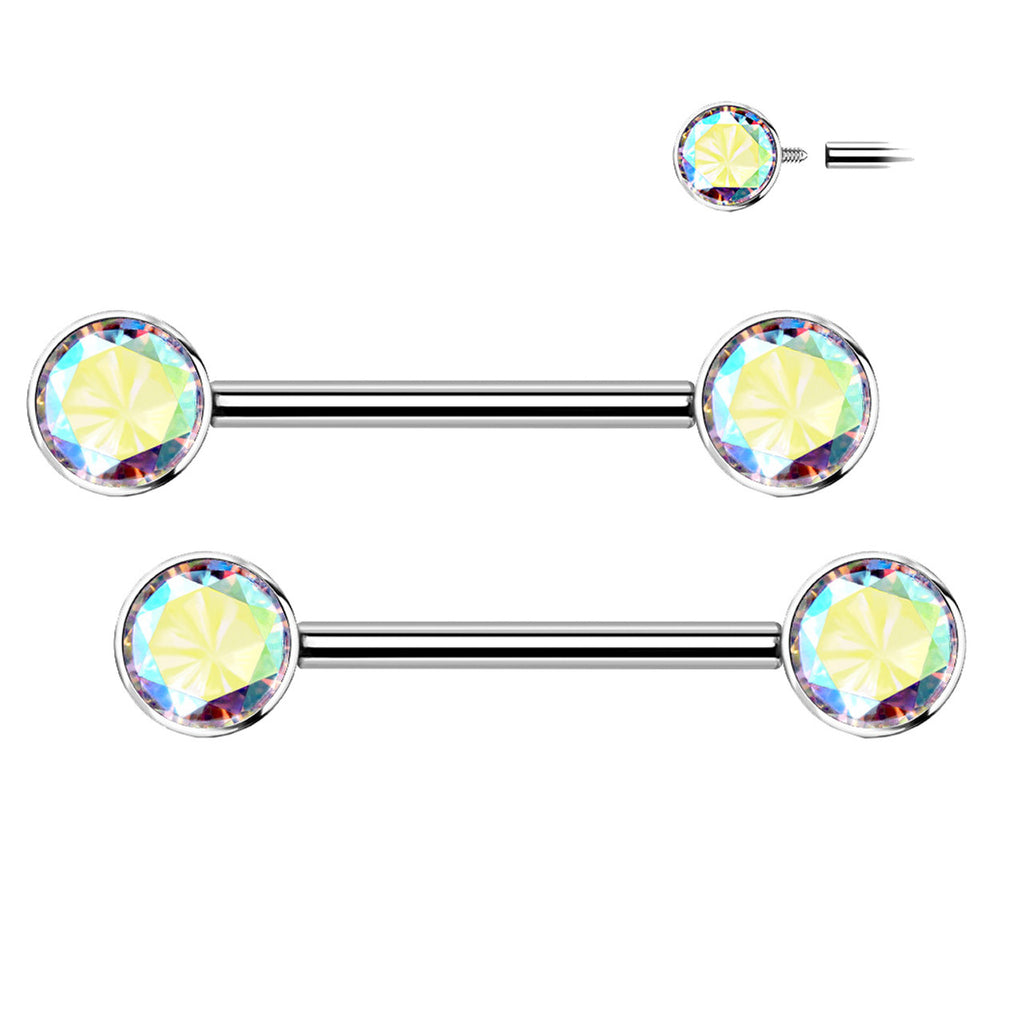 Surgical Steel Nipple Ring Barbell 14 Gauge Internally Threaded - Pair - Kruelty - Photo 2