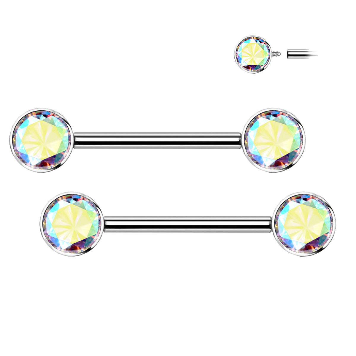 Surgical Steel Nipple Ring Barbell 14 Gauge Internally Threaded - Pair - Kruelty - Photo 2