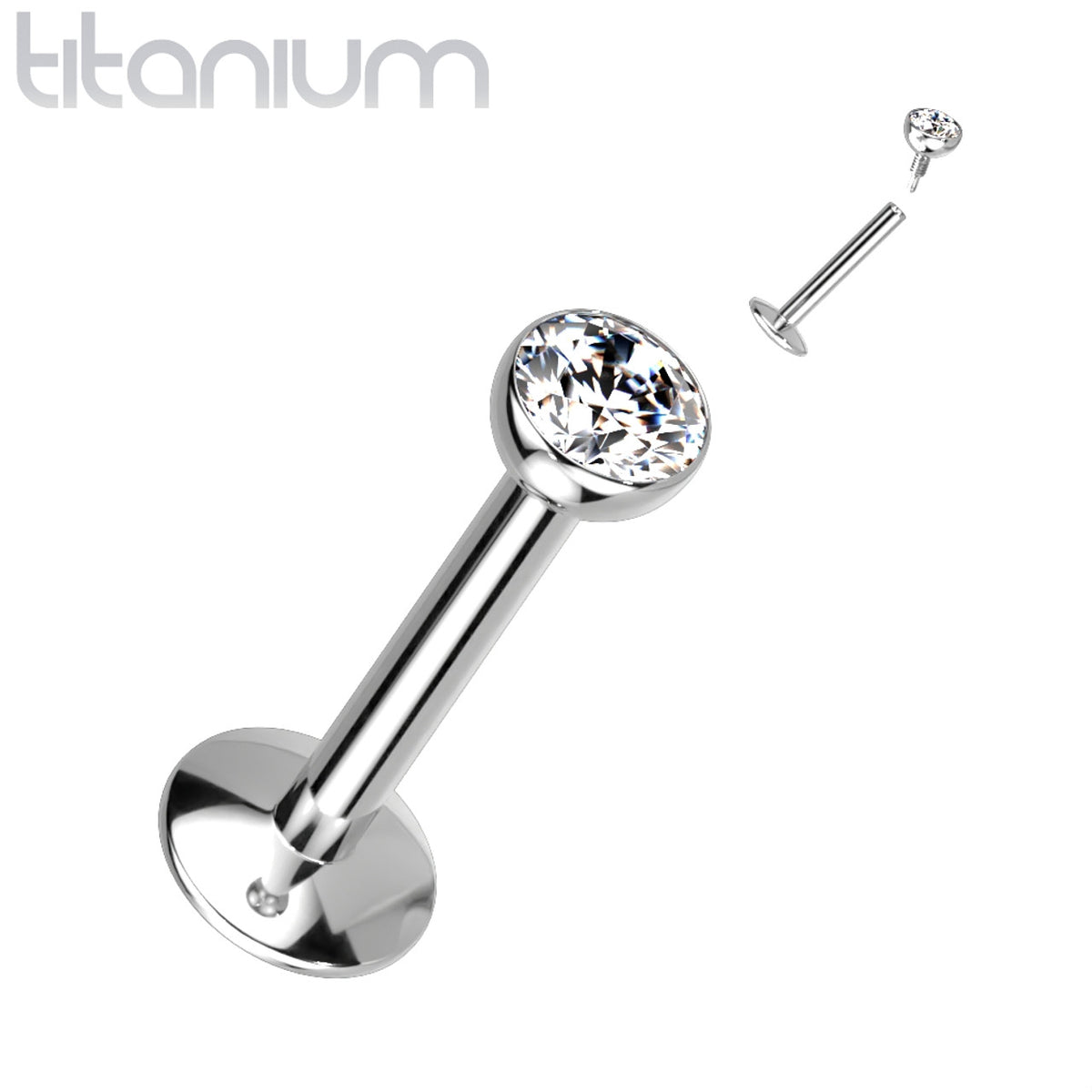 Titanium Monroe Labret Stud Ring 18 & 16 Gauge Internally Threaded Gem - Kruelty - Photo 3