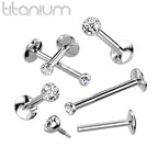 Titanium Monroe Labret Stud Ring 18 & 16 Gauge Internally Threaded Gem - Kruelty