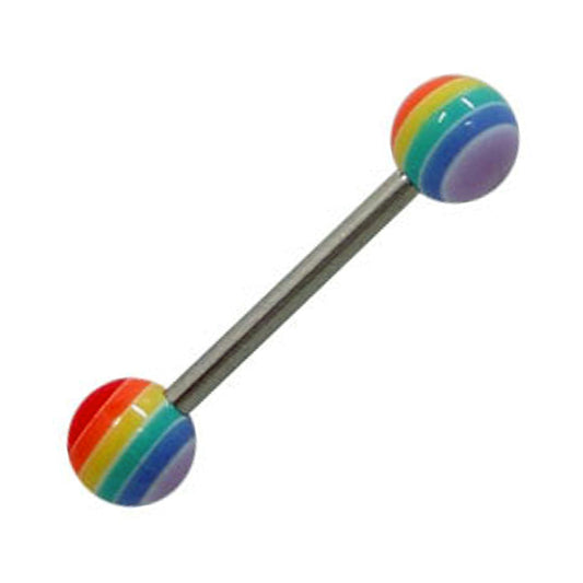 Surgical Steel Straight Barbell 14 Gauge & Fade Rainbow Acrylic Balls