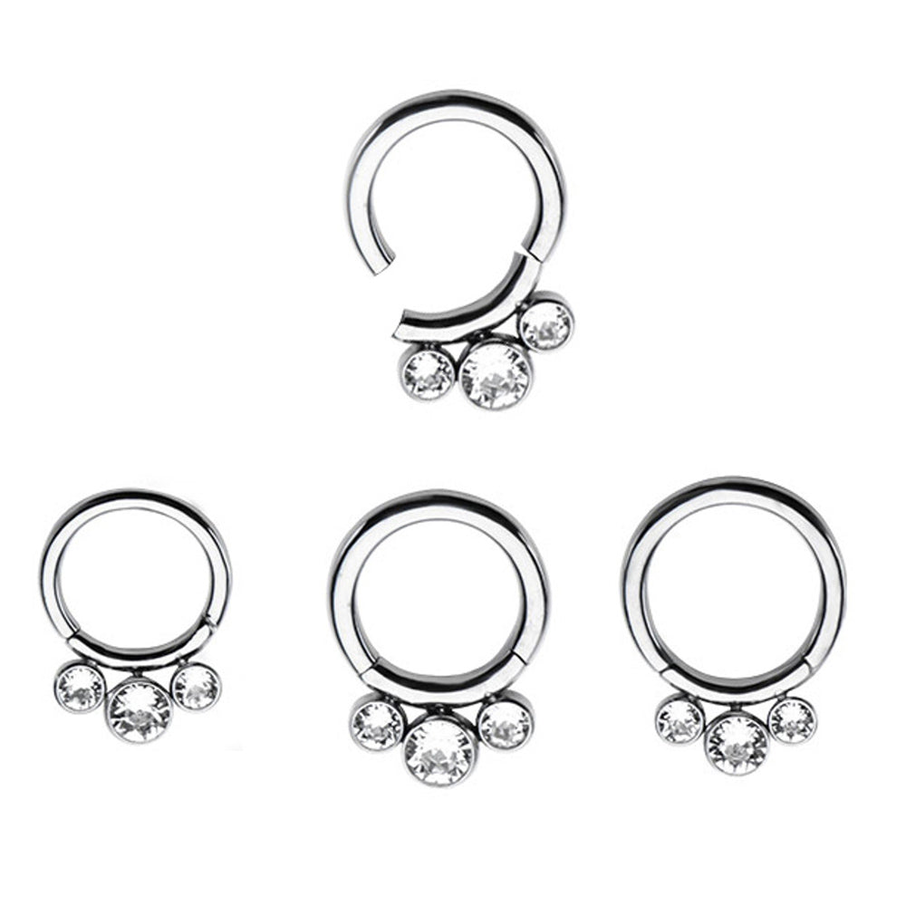 Surgical Steel 16 Gauge Triple Bezel CZ Hinged Segment Ring