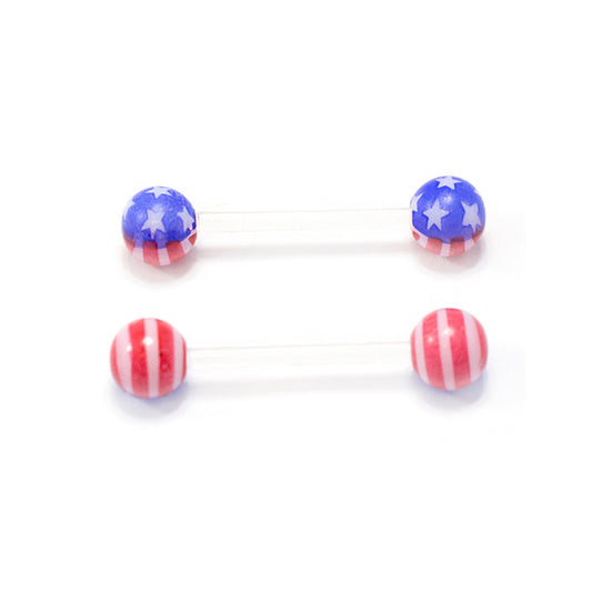 Bio-Flex Clear Straight Barbell 14 Gauge Acrylic American Flag - Pair