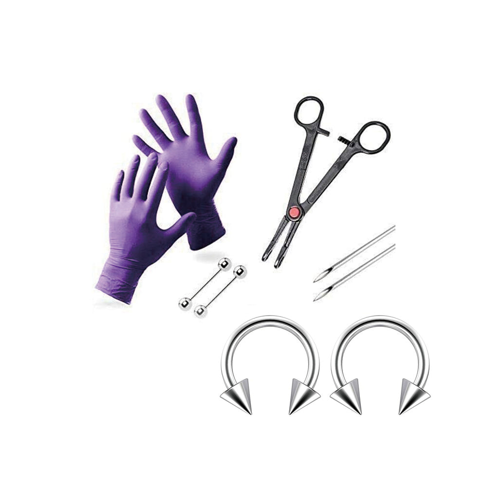 Surgical Steel Nipple Piercing Kit with Spike Barbells