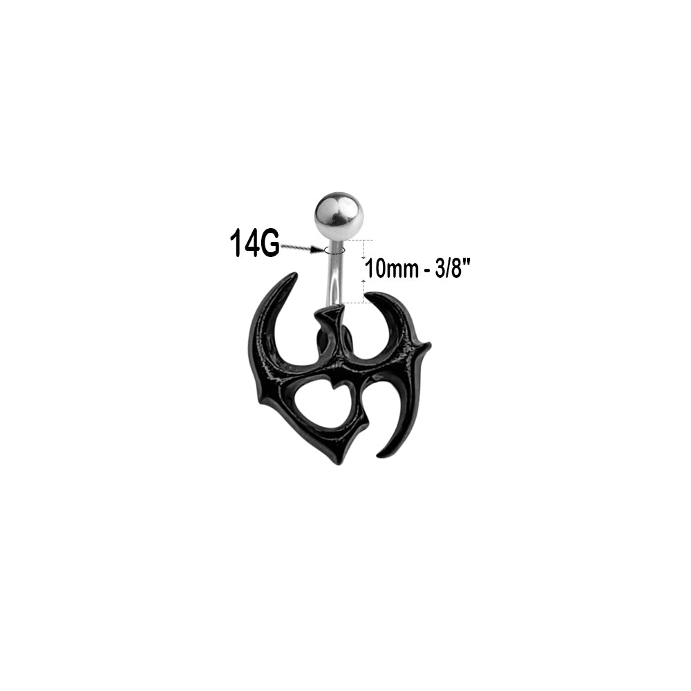 Surgical Steel & Acrylic 14 Gauge Black Tribal Design Belly Ring