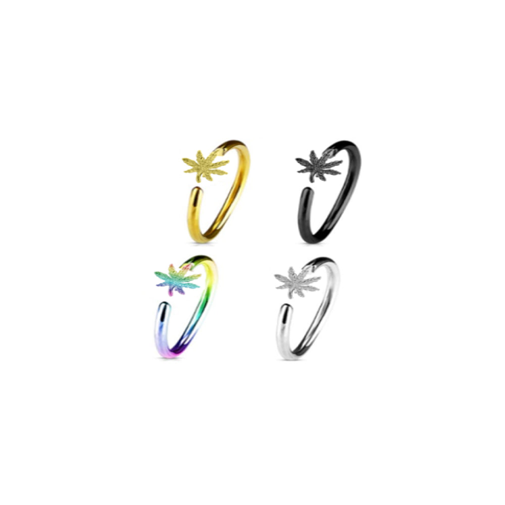 Anodized Surgical Steel 20 Gauge Pot Leaf Nose Hoops - 4 Pack