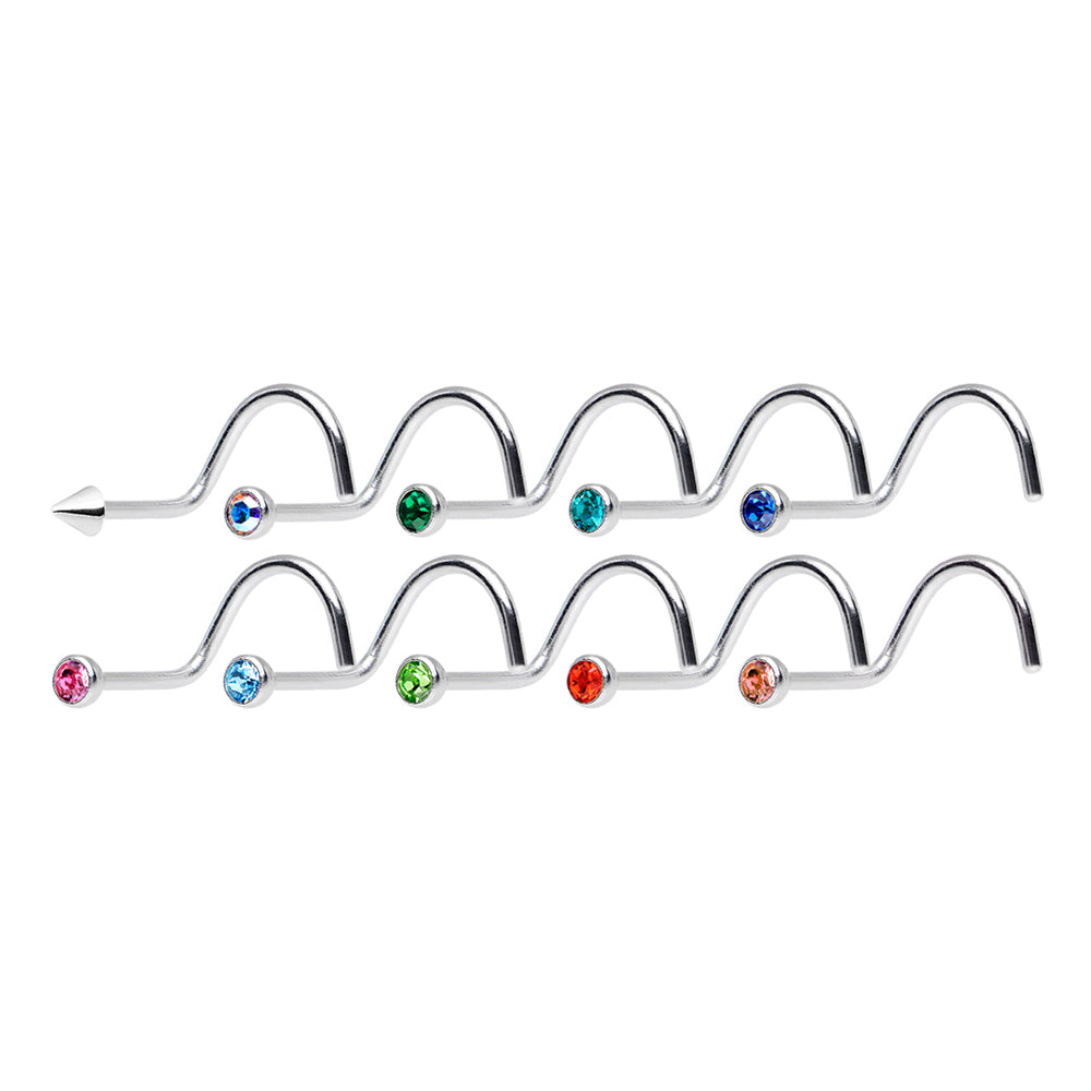 Surgical Steel 18 Gauge L Bend CZ Nose Rings - 10 Pack