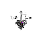 Surgical Steel 14 Gauge Dolphin with Purple Heart CZ Belly Ring