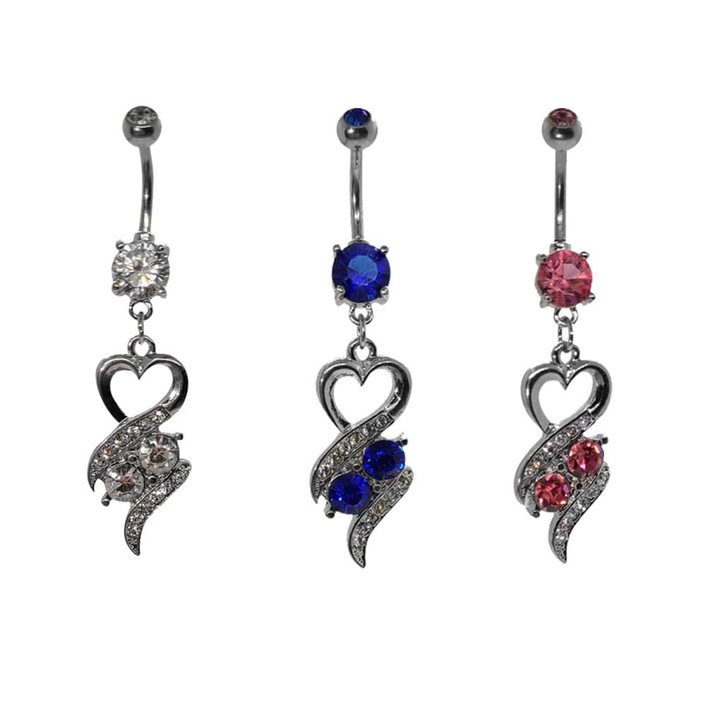 Surgical Steel 14 Gauge Belly Ring with CZ Heart Dangle