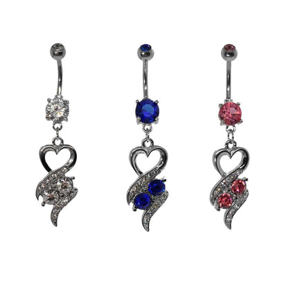 Surgical Steel 14 Gauge Belly Ring with CZ Heart Dangle