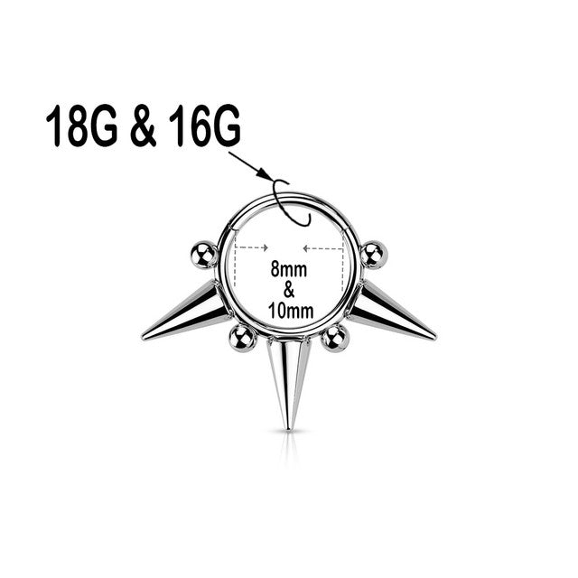Surgical Steel Hinged Segment Ring 18 & 16 Gauge with Three Ball Spike - Kruelty - Photo 3