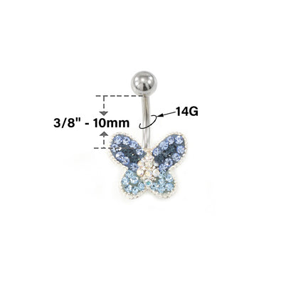 Surgical Steel 14 Gauge Belly Ring with Blue CZ Butterfly - photo 2