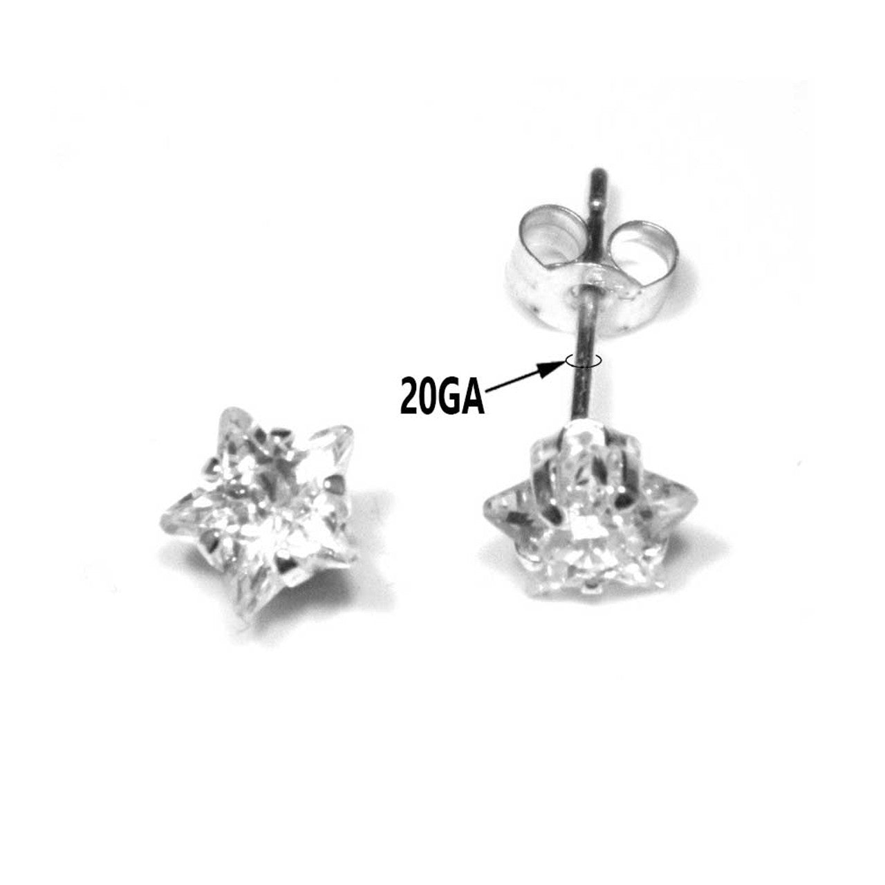 Surgical Steel Earring Stud 20 Gauge With Star Shaped CZ Gem