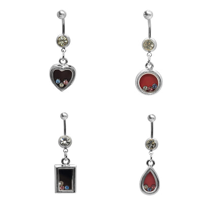 Surgical Steel 14 Gauge Belly Ring with Floating CZ Capsule Dangle