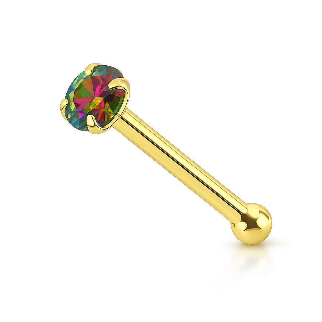 14K Solid Gold Nose Bone Stud 22G 6mm with CZ Top - photo 17