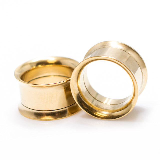 Double Flared Gold Screw Fit Plug Ear Tunnel 8 to 1" Gauge - Pair - Kruelty - Photo 3
