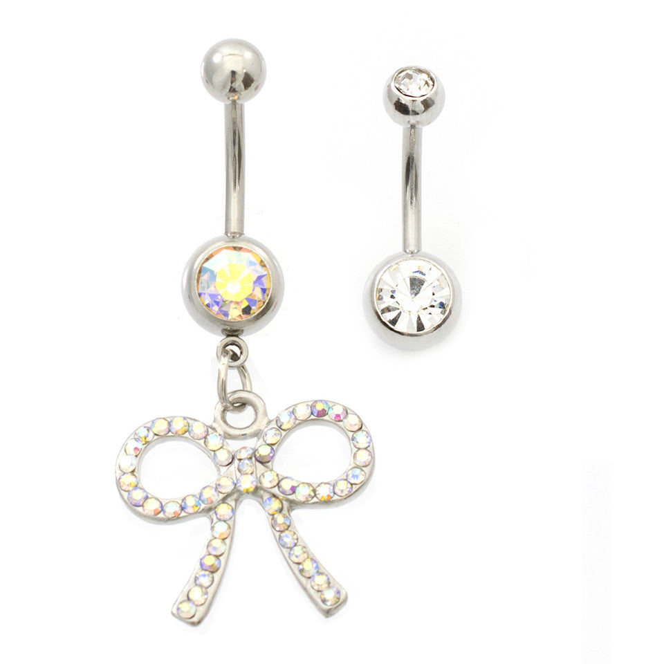 Surgical Steel 14 Gauge Belly Ring Set with Paved CZ Bow - Pair - photo 4