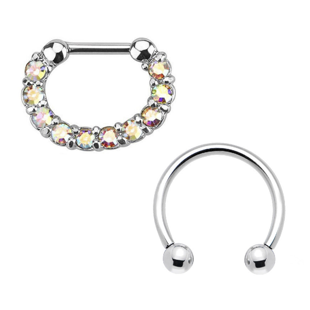 Surgical Steel 16 Gauge Horseshoe Septum Clicker Hoop with CZ - 2 Pack - photo 3