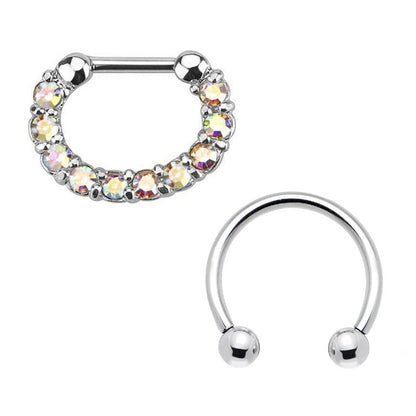Surgical Steel 16 Gauge Horseshoe Septum Clicker Hoop with CZ - 2 Pack - photo 3