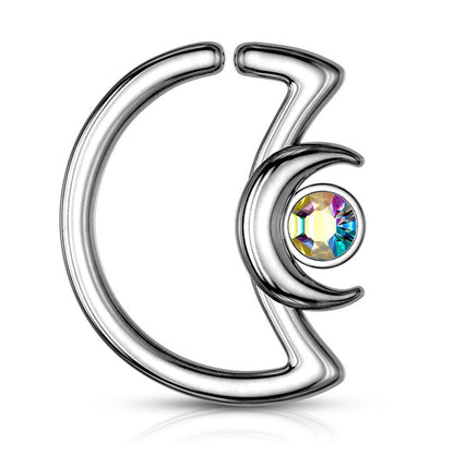 Surgical Steel 16 & 18 Gauge Crescent Moon Bezel CZ Bendable Hoop - photo 8