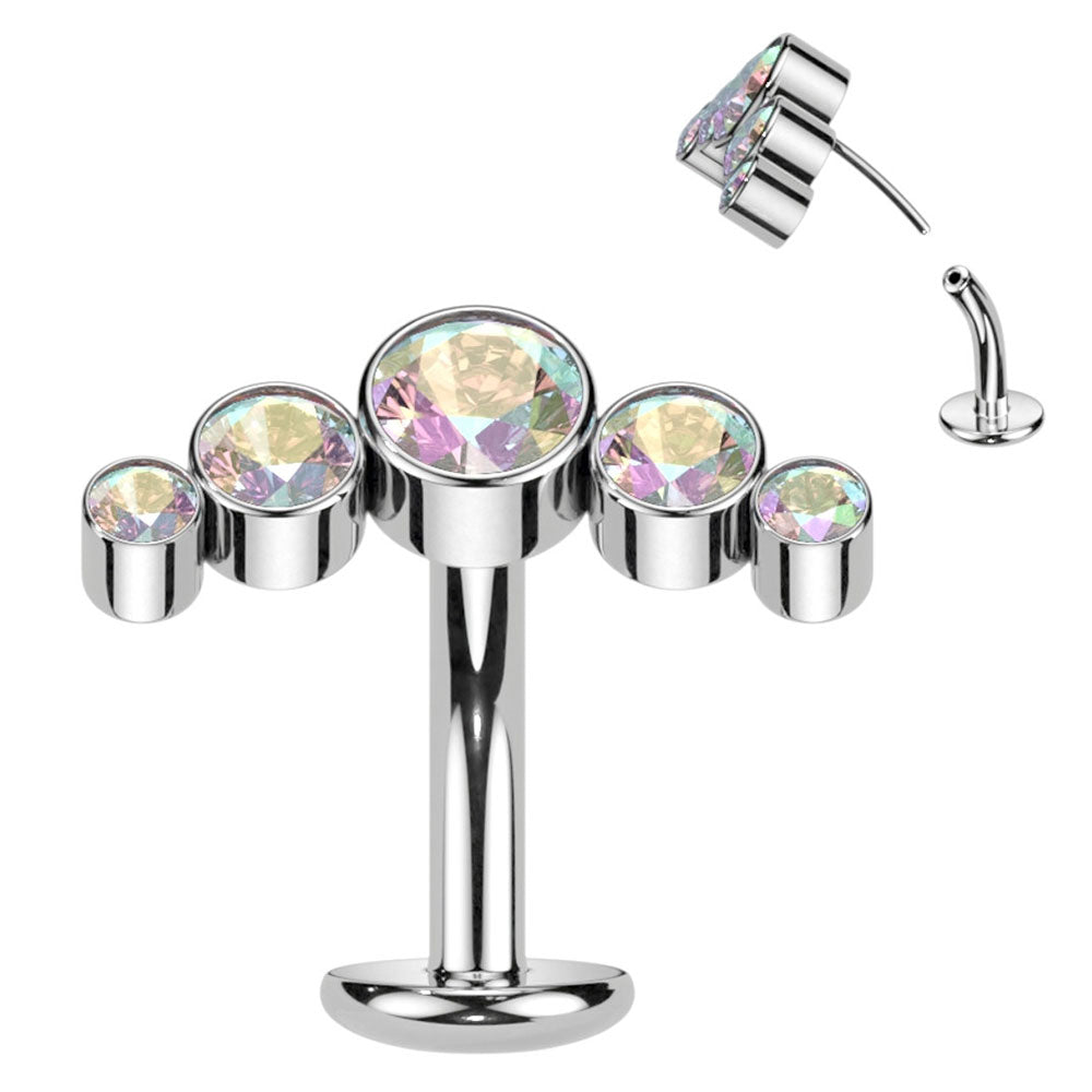 Titanium 14 Gauge Reversed CZ Floating Belly Ring Convex Base