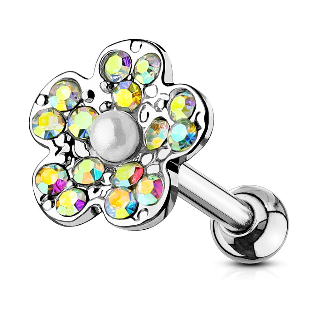 Surgical Steel 16 Gauge Cartilage Stud with CZ Pearl Flower Top - photo 4