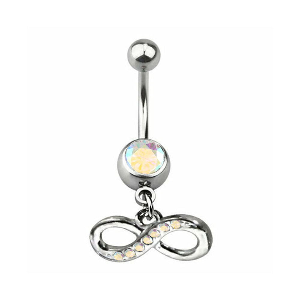 Surgical Steel 14 Gauge Dangling Infinity Paved CZ Belly Ring 11mm