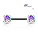 Surgical Steel 14 Gauge Threadless Nipple Barbell with Prong CZ - Pair - photo 7