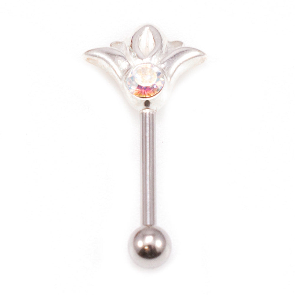 Surgical Steel 16 Gauge Eyebrow Barbell with CZ Flower Top - photo 4